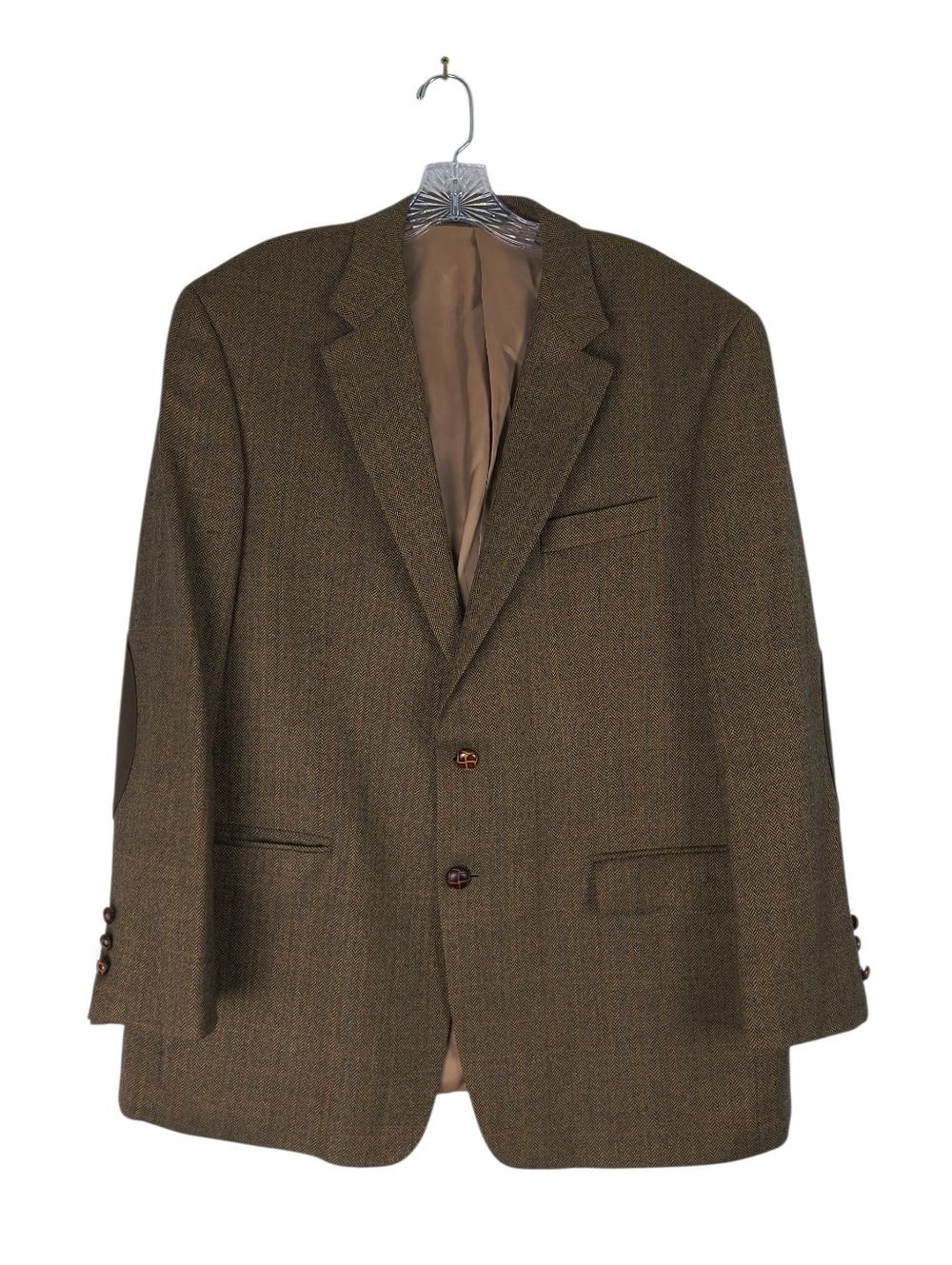 Lauren Ralph Lauren Blazer Men's 44R Brown 100% Lambs Wool Herringbone 2 Button